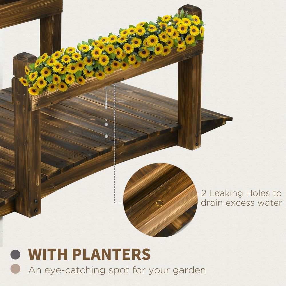 5FT Wooden Garden Bridge with Planters Stained Finish Arc Footbridge for Pond - anydaydirect