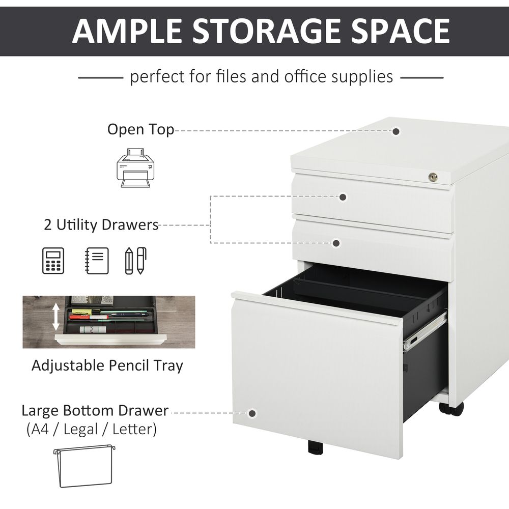 Mobile Vertical File Cabinet Lockable Metal Cabinet with 3 Drawers Vinsetto - anydaydirect