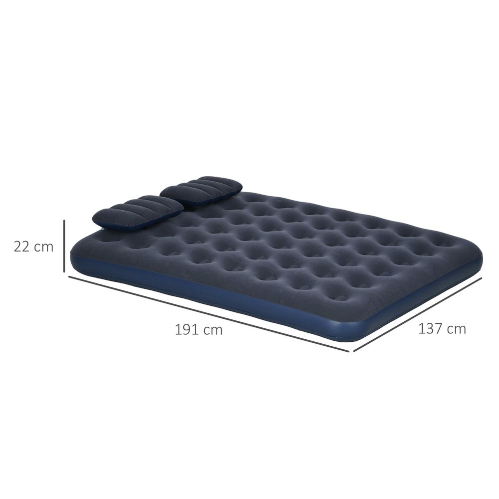 Outsunny Inflatable Mattress with 2 Pillows and Pump, Blue, 191 x 137 x 22cm - anydaydirect