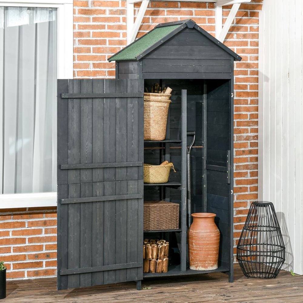 Outsunny Wooden Garden Shed with Shelves - Durable Tool Storage - anydaydirect