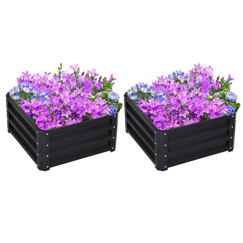 Outsunny Set of 2 Raised Garden Bed Galvanised Planter Box Easy Setup Grey - anydaydirect