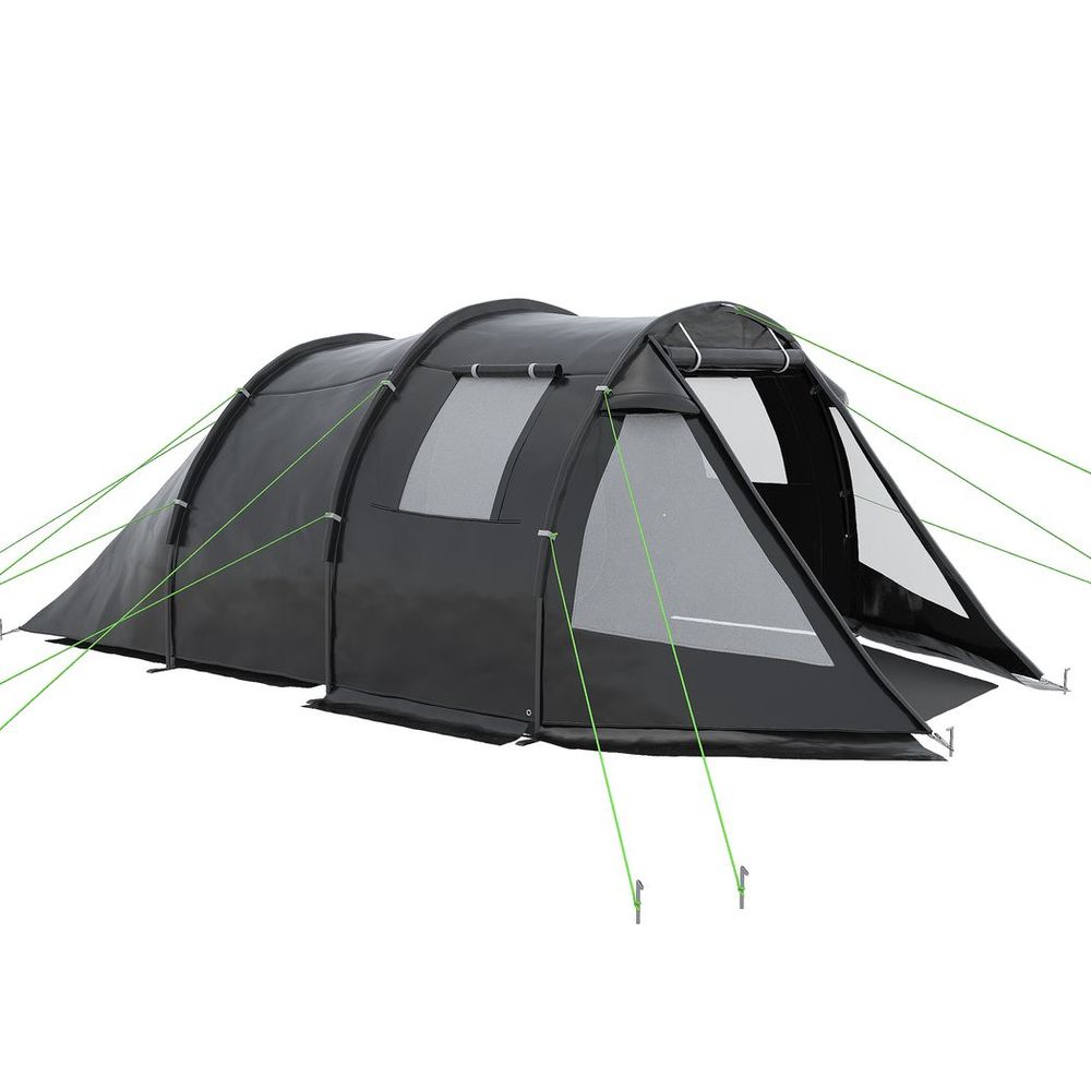 Outsunny 3-4 Persons Tunnel Tent, Two Room Camping Tent w/ Windows, Black - anydaydirect