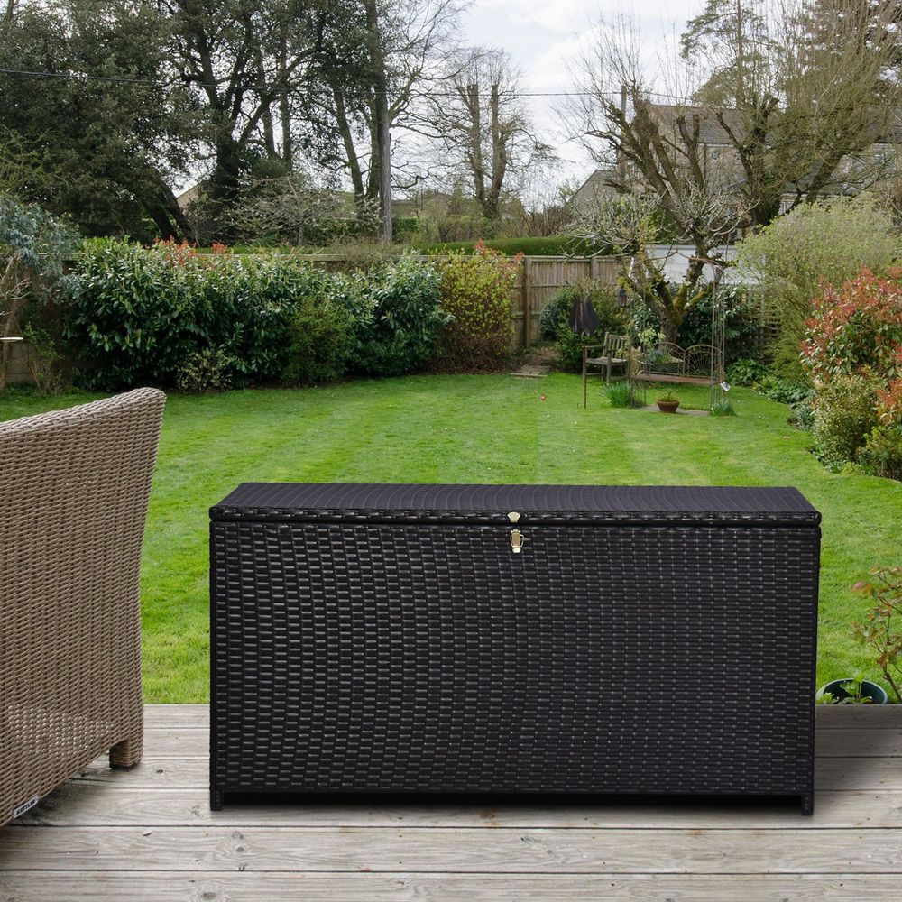 Large Rattan Storage Box Garden Chest Wicker Outdoor Cabinet Shed Outsunny - anydaydirect