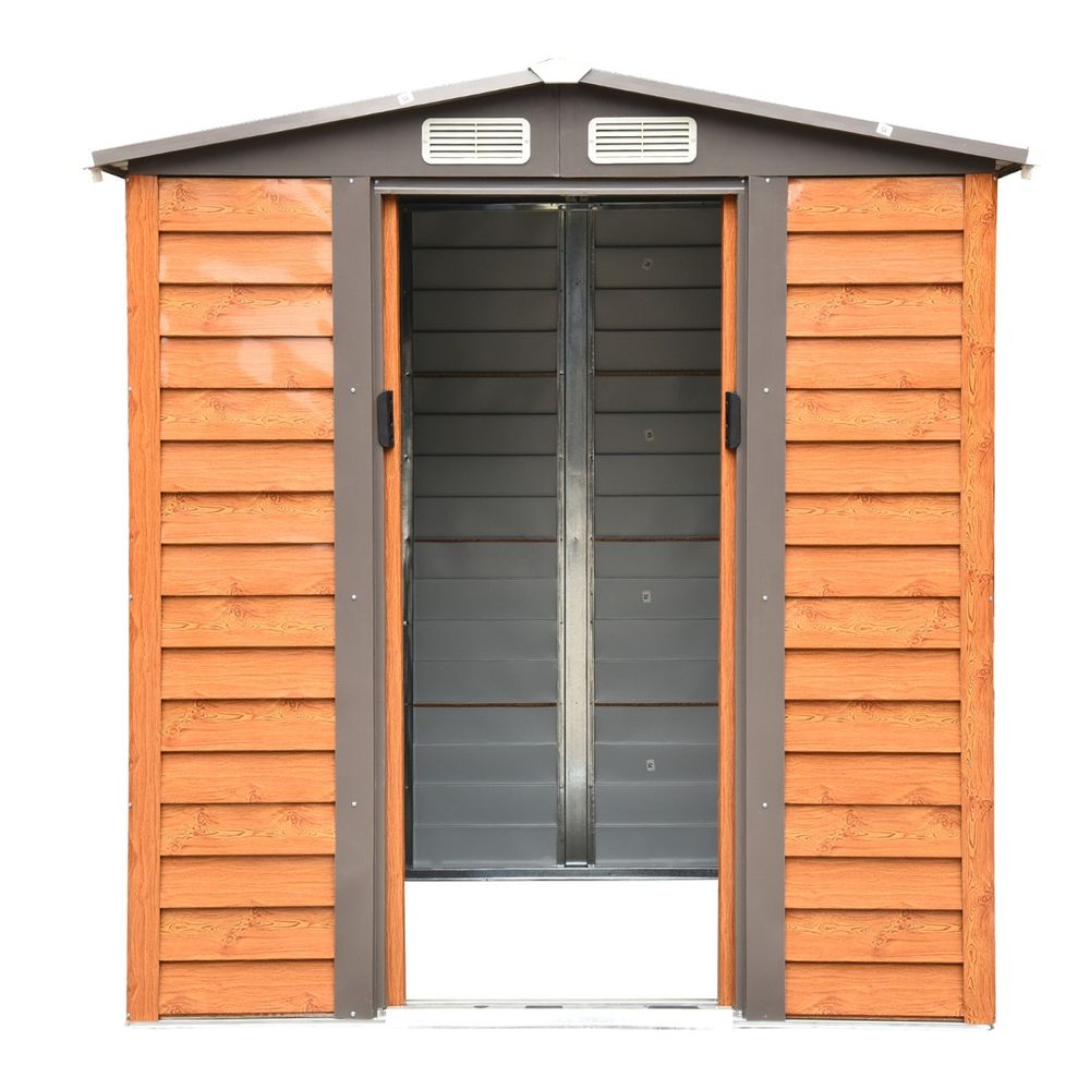 6x5ft Metal Garden Shed - Durable Outdoor Tool Storage Brown - anydaydirect