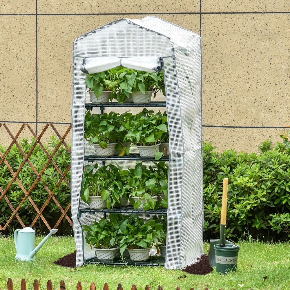 4 Tiers Mini Portable Greenhouse Plant Grow Shed Metal Frame - anydaydirect