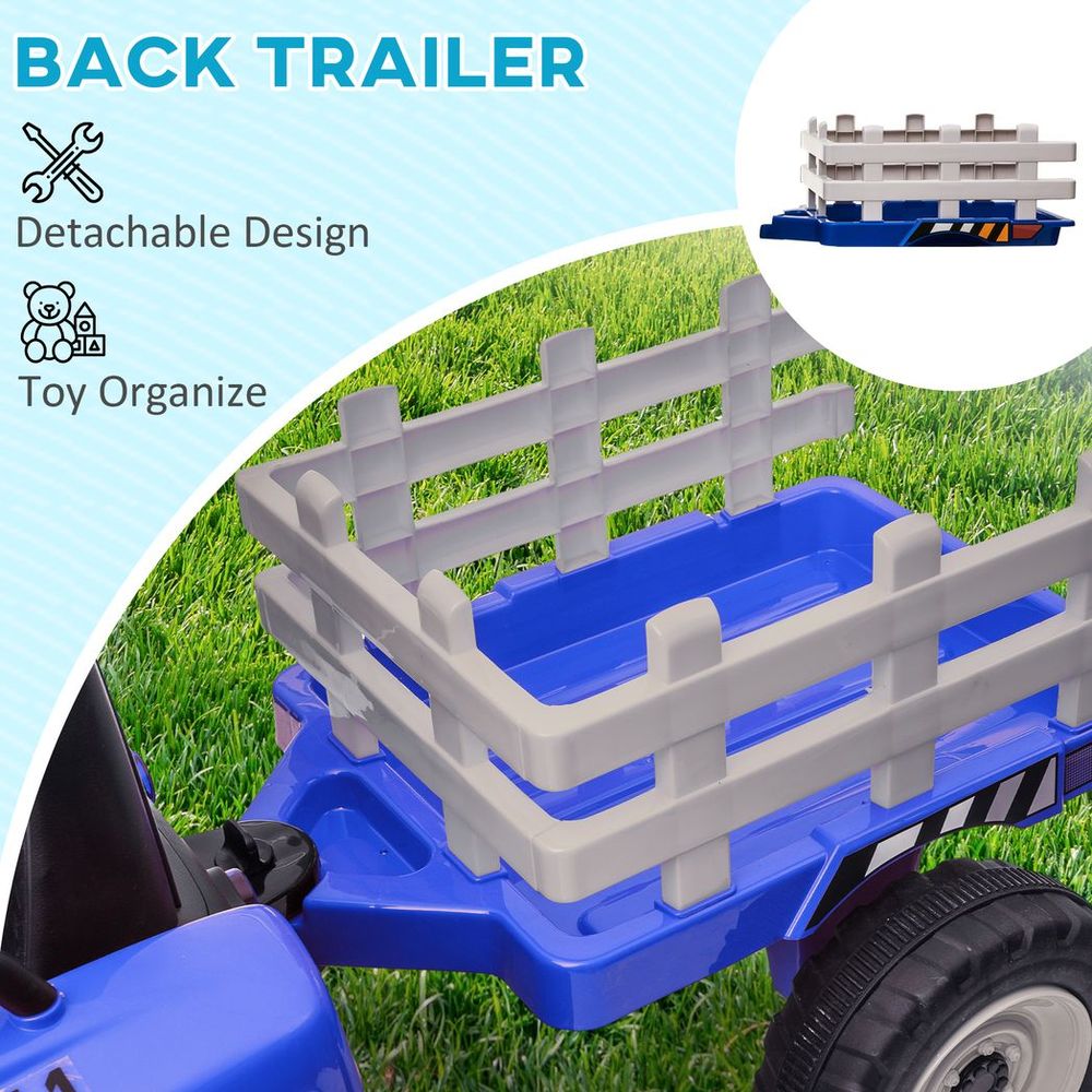 HOMCOM Ride on Tractor with Detachable Trailer, Remote Control, Music - Blue - anydaydirect