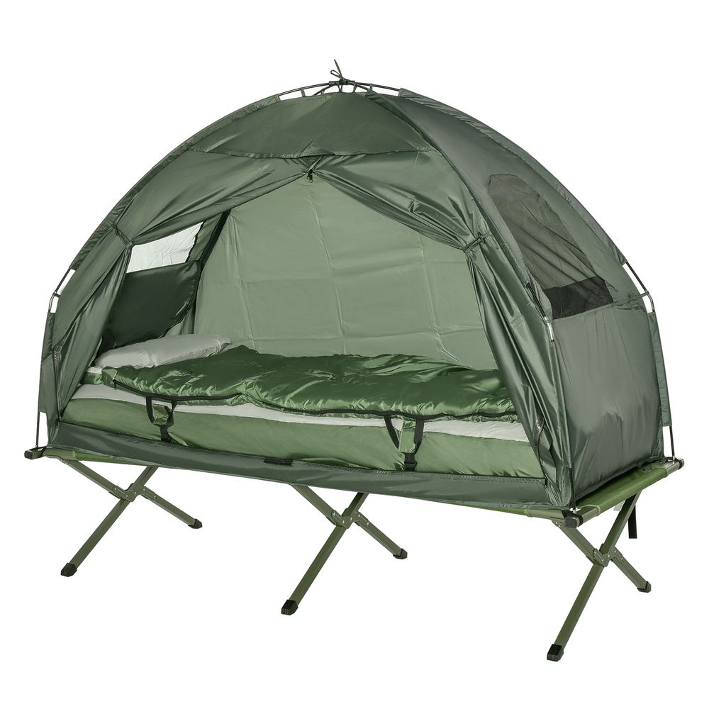 Outdoor 1 Person Folding Dome Tent Hiking Camping Bed Cot W/ Sleeping Bag New - anydaydirect