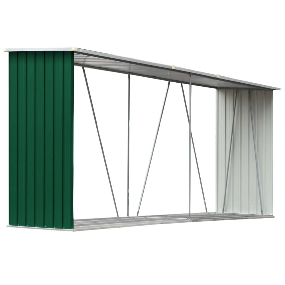 Galvanised Steel Garden Log Storage Shed - 11x3ft Green - anydaydirect