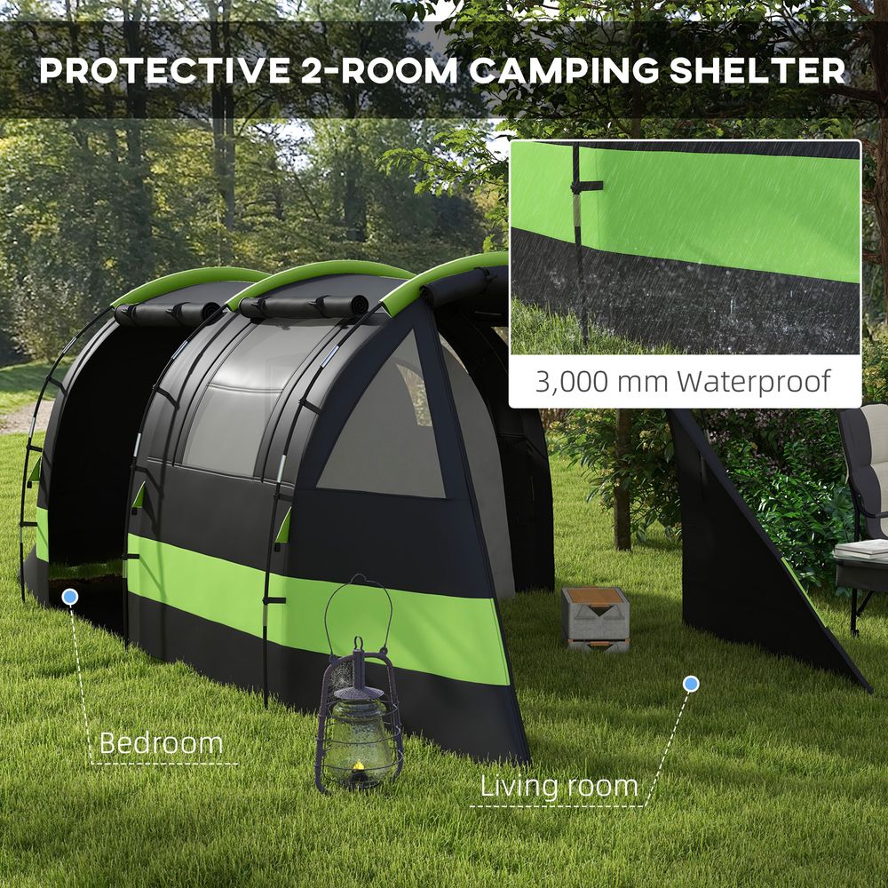 Outsunny Blackout Camping Tent with Bedroom & Living Room for 4-5 Person, Black - anydaydirect