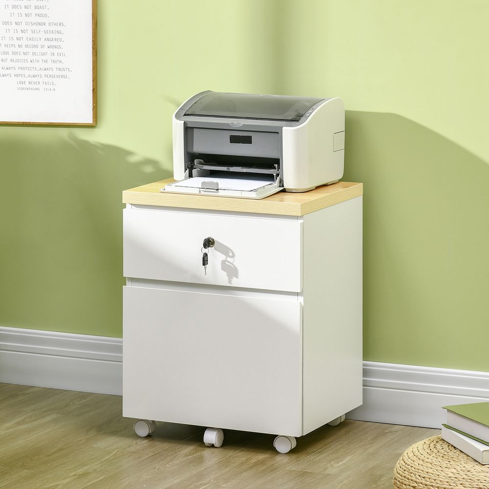 Mobile Filing Cabinet Lockable File Cabinet A4 Size  2 Drawers White Vinsetto - anydaydirect