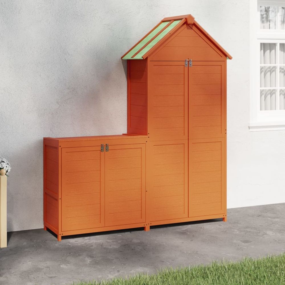 2 Piece Garden Tool Shed Set - Solid Pine Wood, Brown - anydaydirect