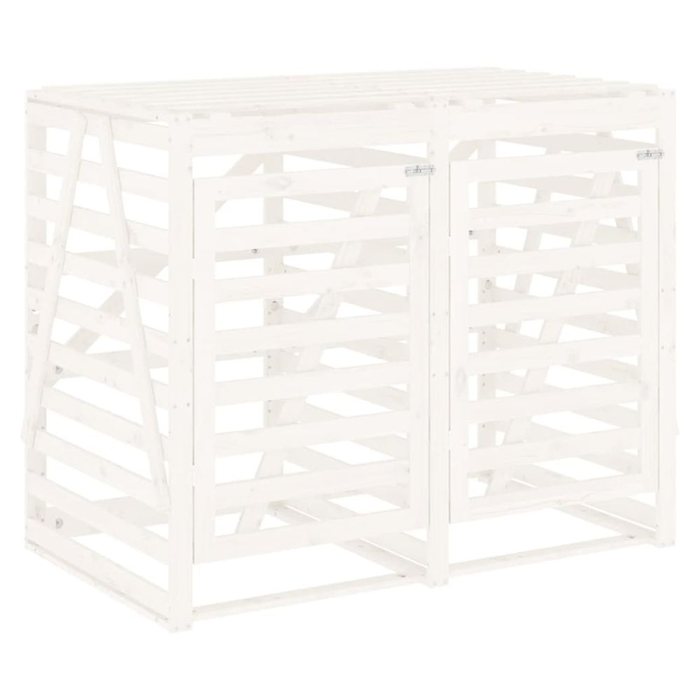 vidaXL Double Wheelie Bin Storage White Solid Wood Pine - anydaydirect