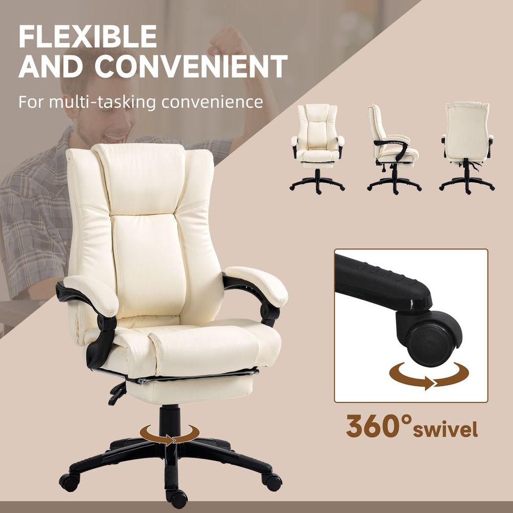 Vinsetto Executive Home Office Chair High Back Recliner, with Foot Rest, Cream - anydaydirect
