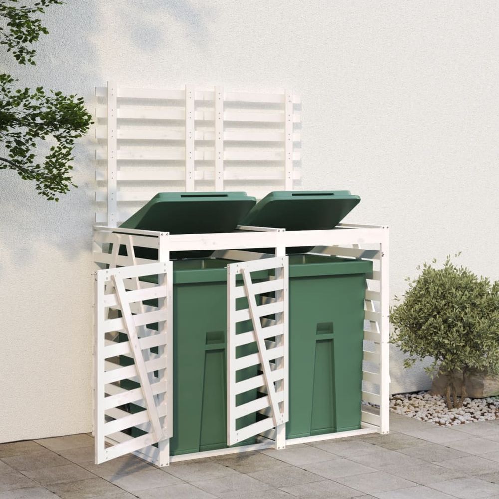 vidaXL Double Wheelie Bin Storage White Solid Wood Pine - anydaydirect