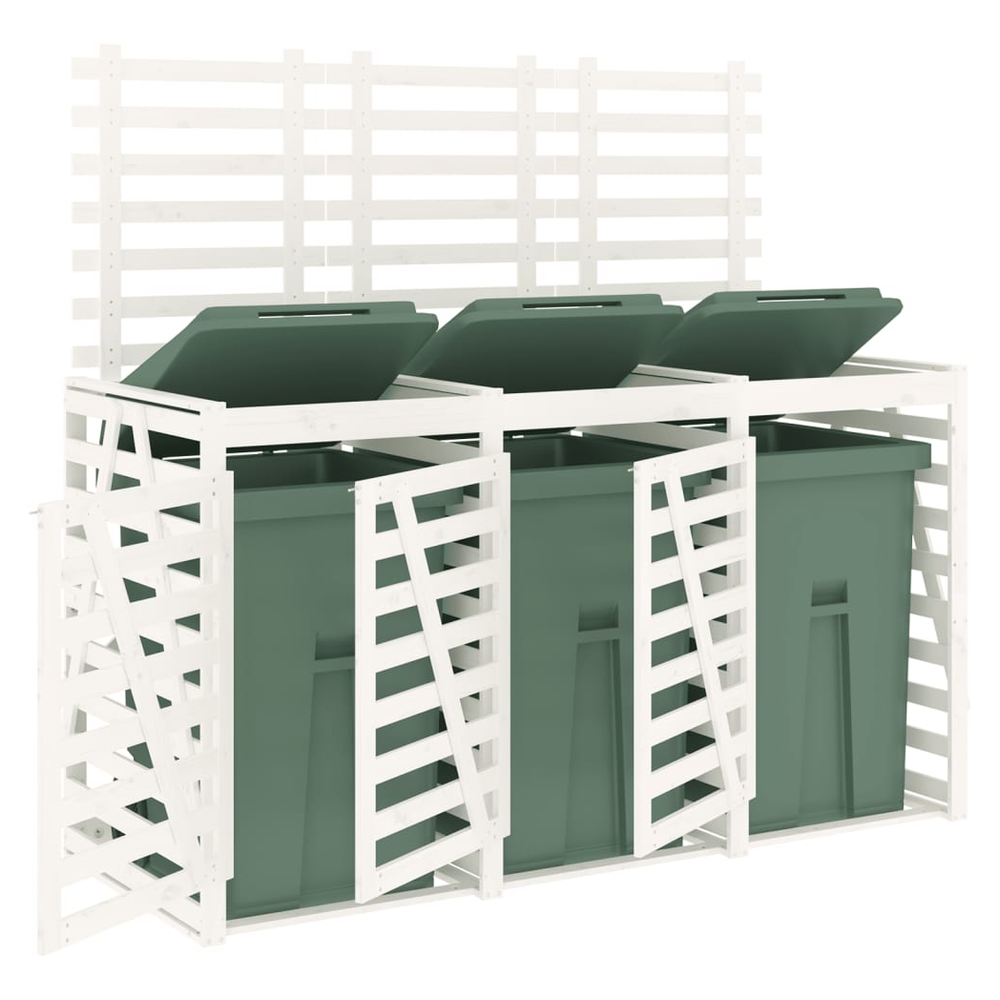 vidaXL Triple Wheelie Bin Storage White Solid Wood Pine - anydaydirect