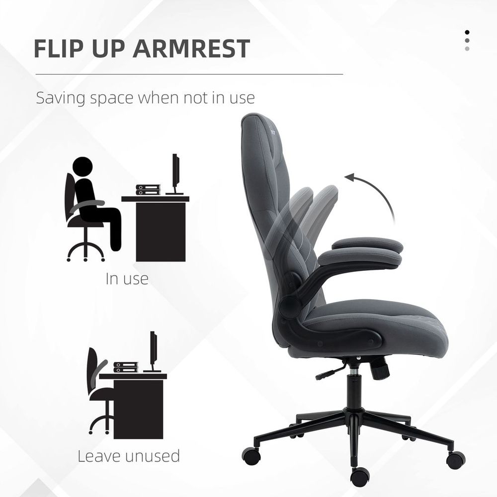 Vinsetto High-Back Home Office Chair w/ Flip Up Armrests Swivel Seat Dark Grey - anydaydirect