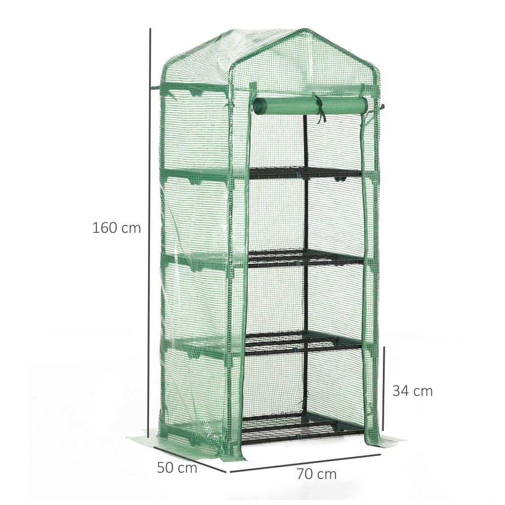 Mini Greenhouse 4-Tier Portable Plant House Shed w/ PE Cover, Green Outsunny - anydaydirect