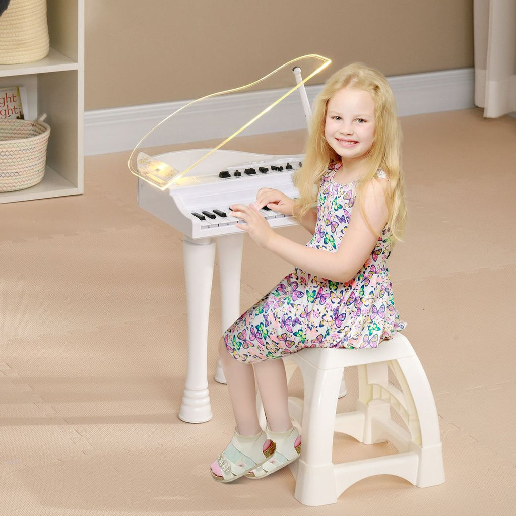 AIYAPLAY 32 Keys Kids Piano Keyboard with Stool, Lights, Microphone, White - anydaydirect