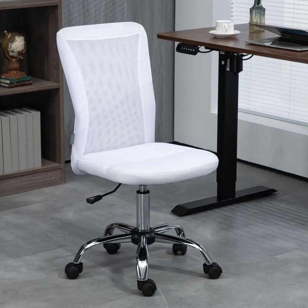 Vinsetto Armless Office Chair with Adjustable Height Mesh Back Wheels White - anydaydirect