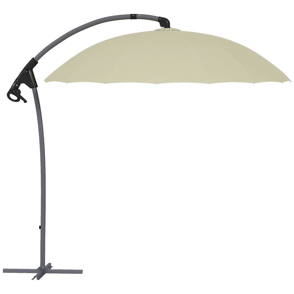 Outsunny 2.7m Cantilever Parasol with Cross Base, Crank Handle, 16 Ribs, Beige - anydaydirect