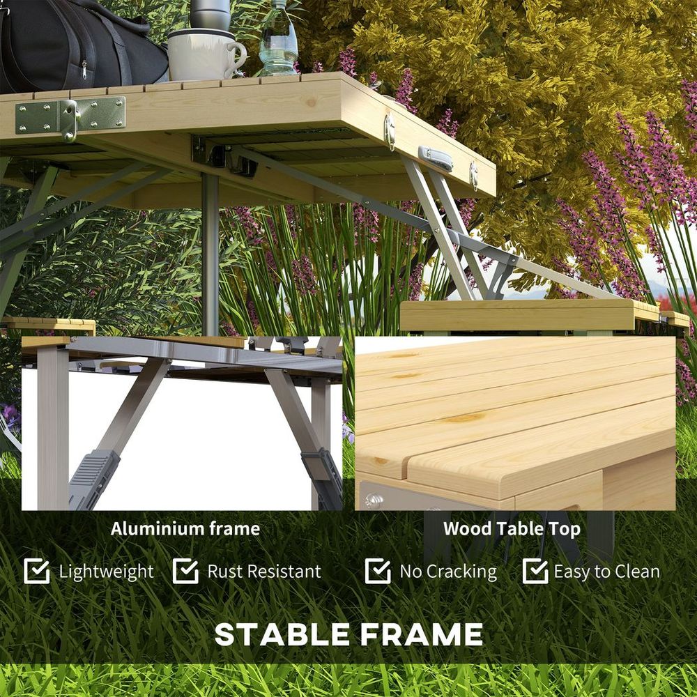 Outsunny Folding Camping Table and Chairs with Umbrella Hole, Aluminium Frame - anydaydirect