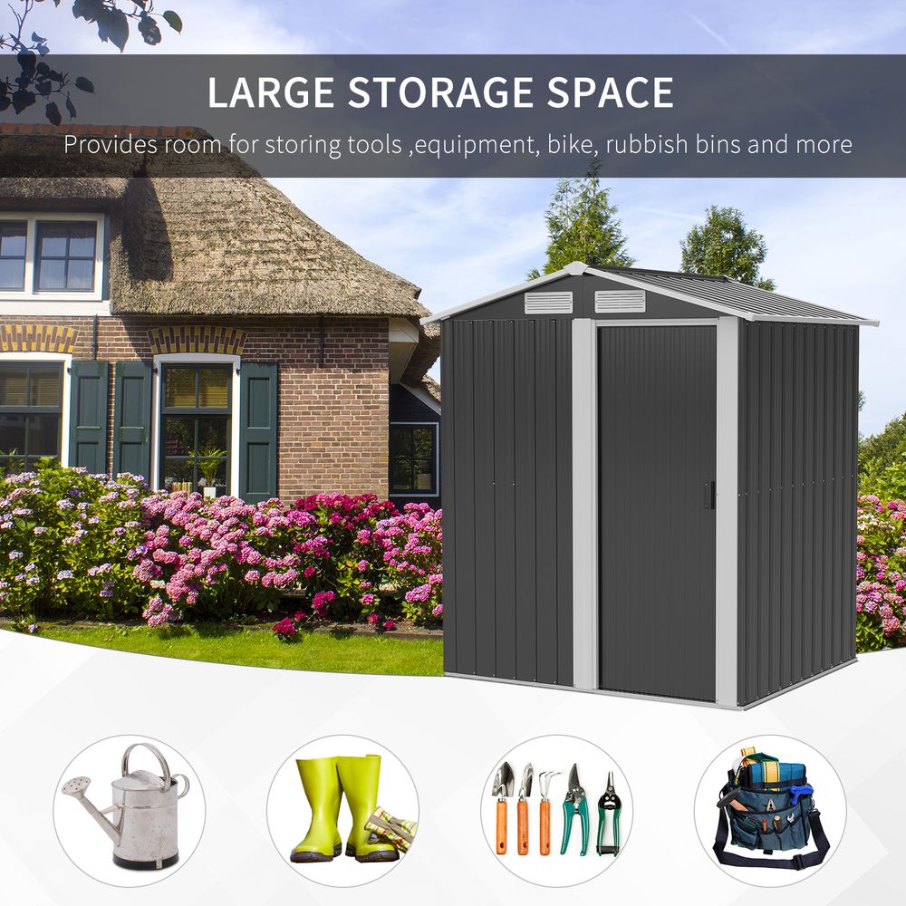 Steel Outdoor Storage Shed with Sliding Door & Sloped Roof, Grey - anydaydirect