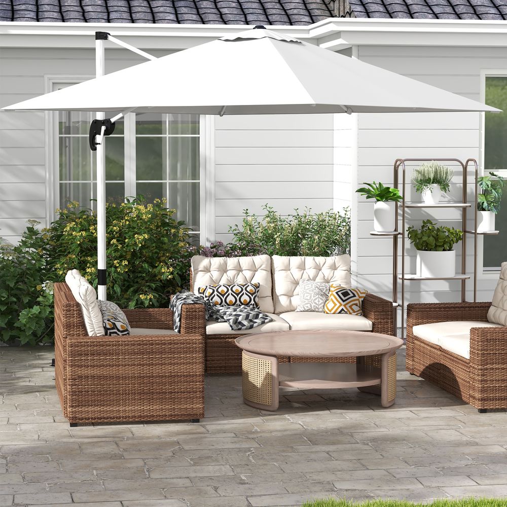 Outsunny 3 x 3(m) Cantilever Roma Parasol Garden Umbrella with Cross Base White - anydaydirect