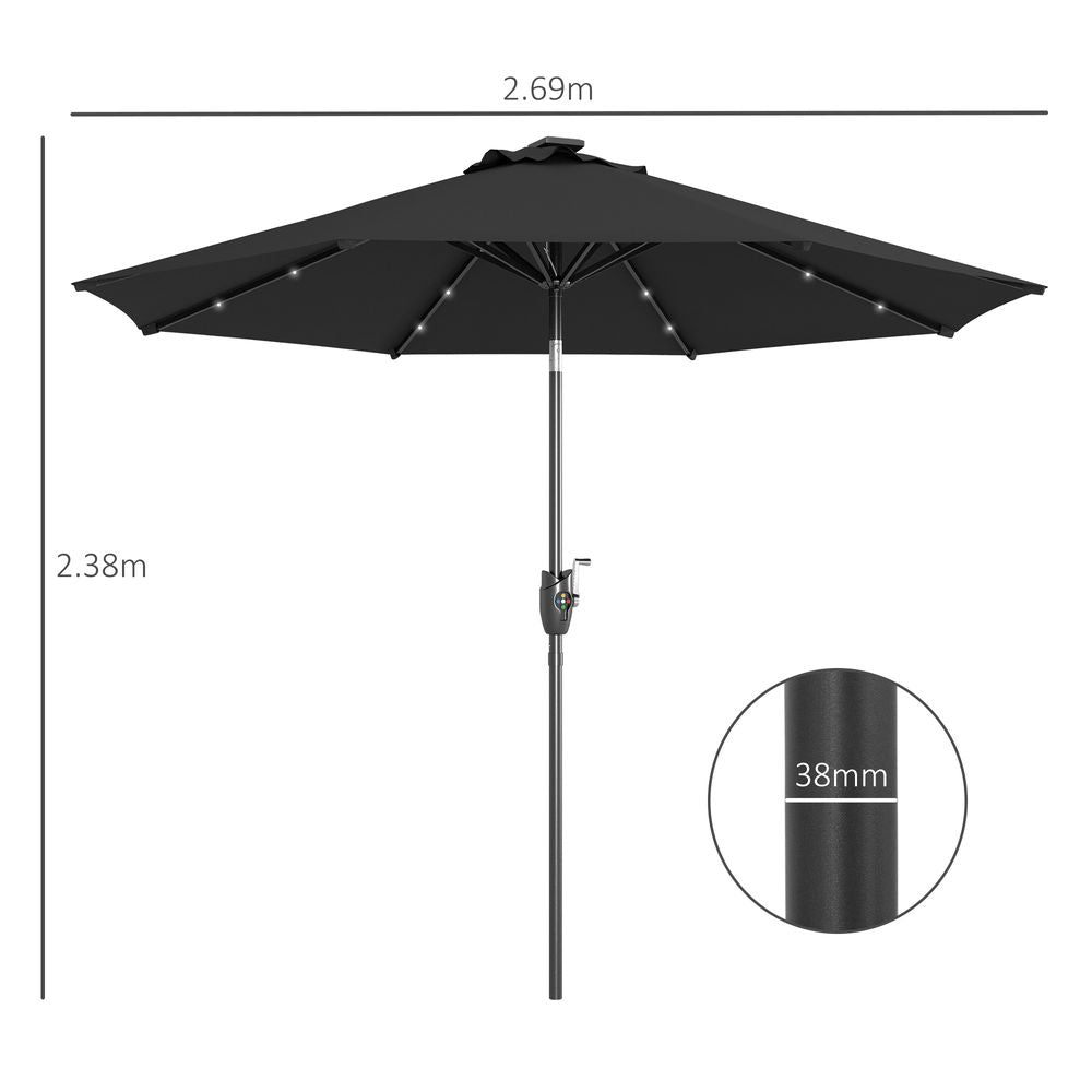 Outsunny Garden Parasol Outdoor Tilt Sun Umbrella LED Light Hand Crank Black - anydaydirect