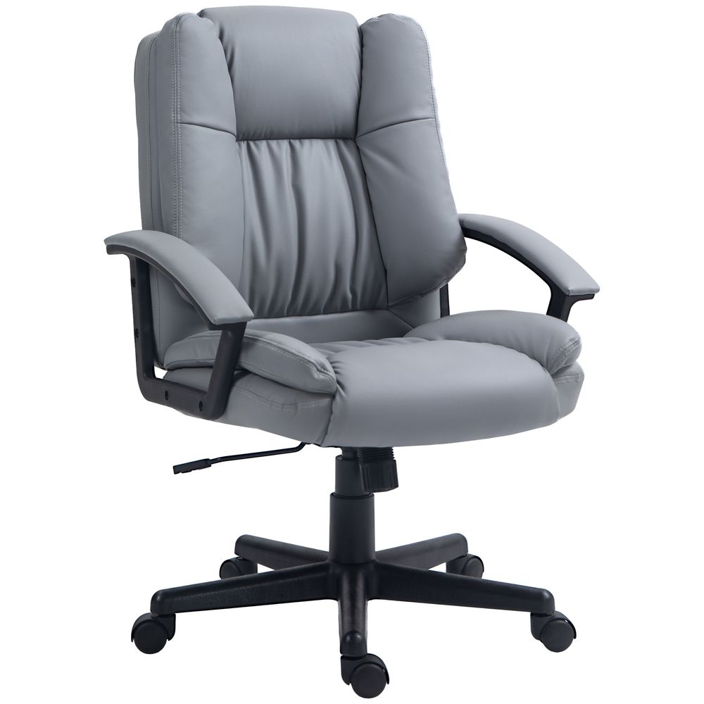 HOMCOM Faux Leather Home Office Chair Mid Back Desk Chair with Arms Light Grey - anydaydirect
