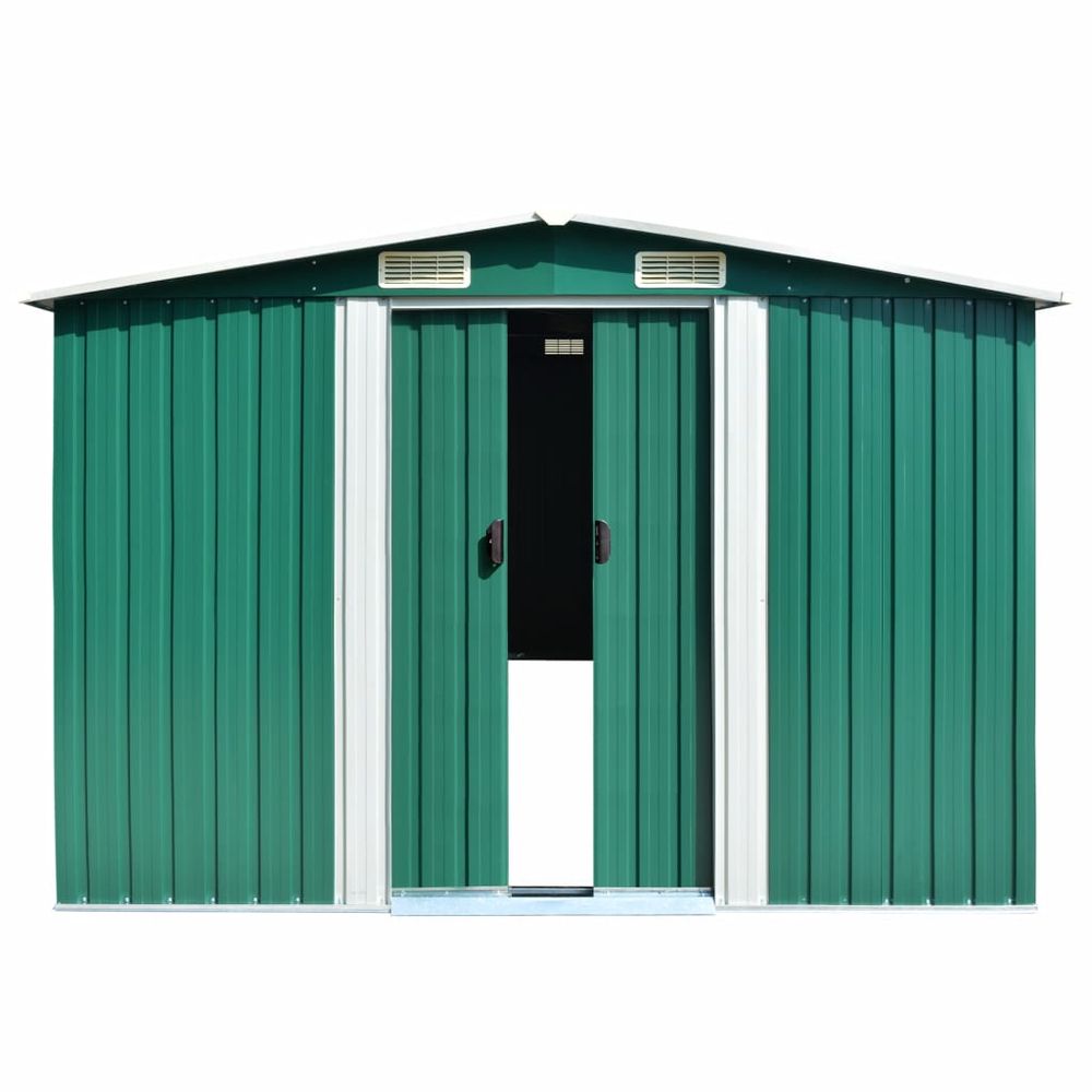 Durable Green Metal Garden Shed with Sliding Doors & Vents - anydaydirect