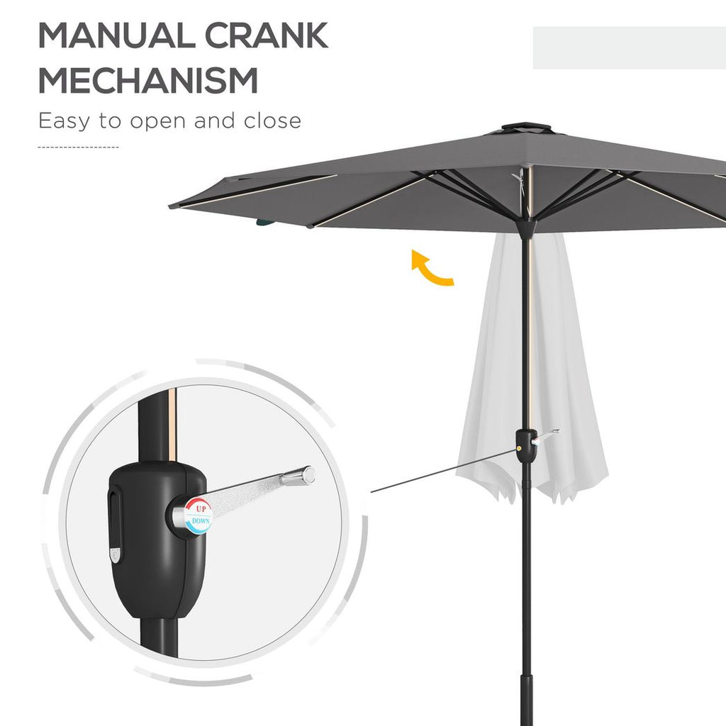 Outsunny Solar Patio Garden Parasol with Lights for Outdoor, Charcoal Grey - anydaydirect