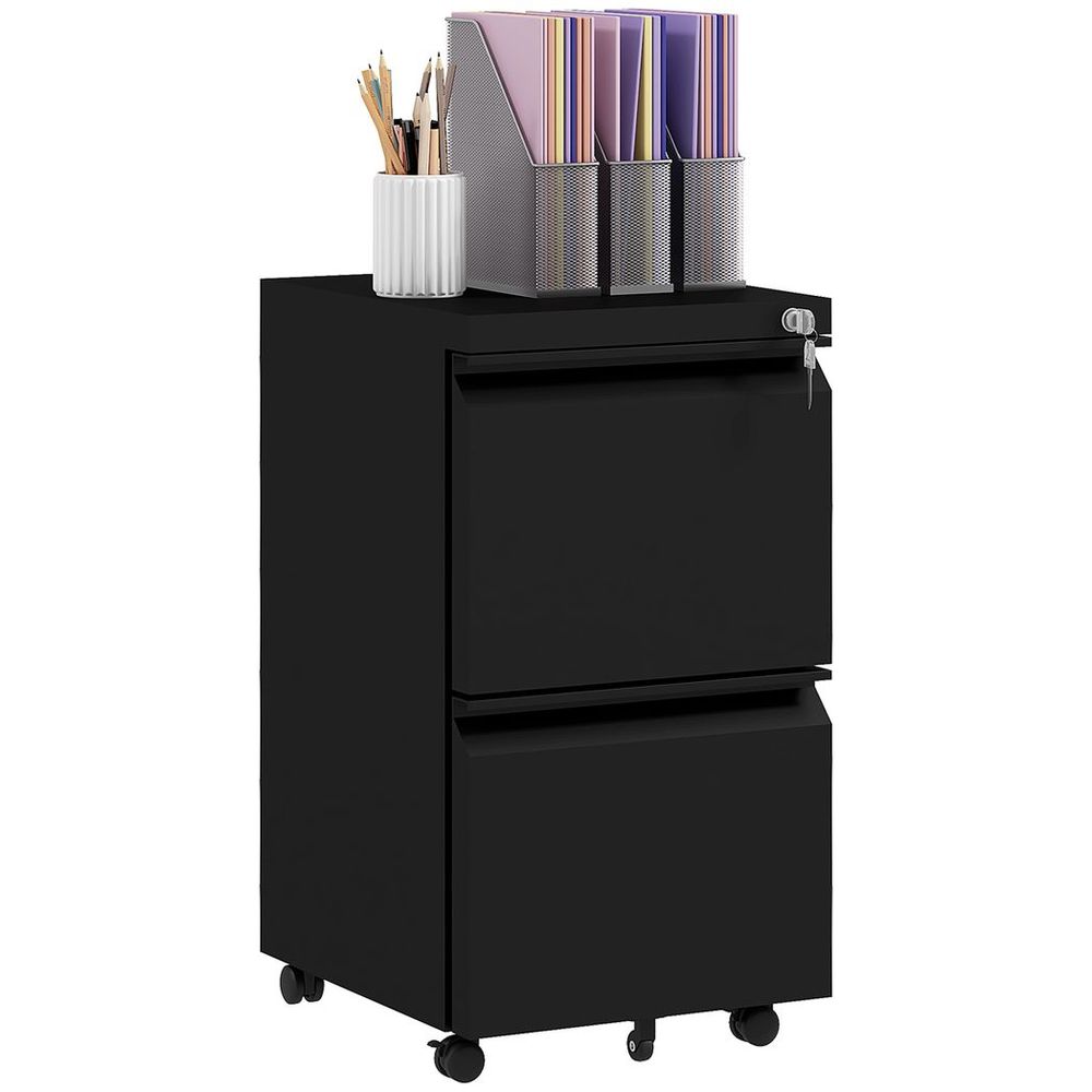 Vinsetto Steel File Cabinet with Lock Hanging Bar for Letter A4 Legal Size Black - anydaydirect