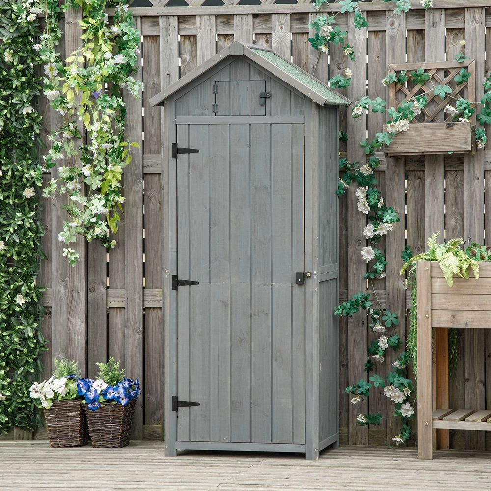 Vertical Garden Shed with 3 Shelves - Wood Tool Storage Cabinet - anydaydirect