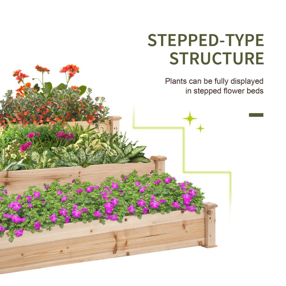 Wooden Raised Bed 3-Tier Planter Kit Elevated Plant Box 124x124x56cm - anydaydirect