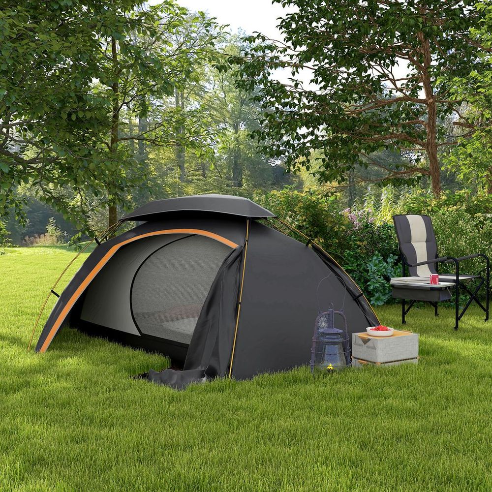 Outsunny Camping Tent Dome Tent with Removable Rainfly for 1-2 Man, Grey - anydaydirect