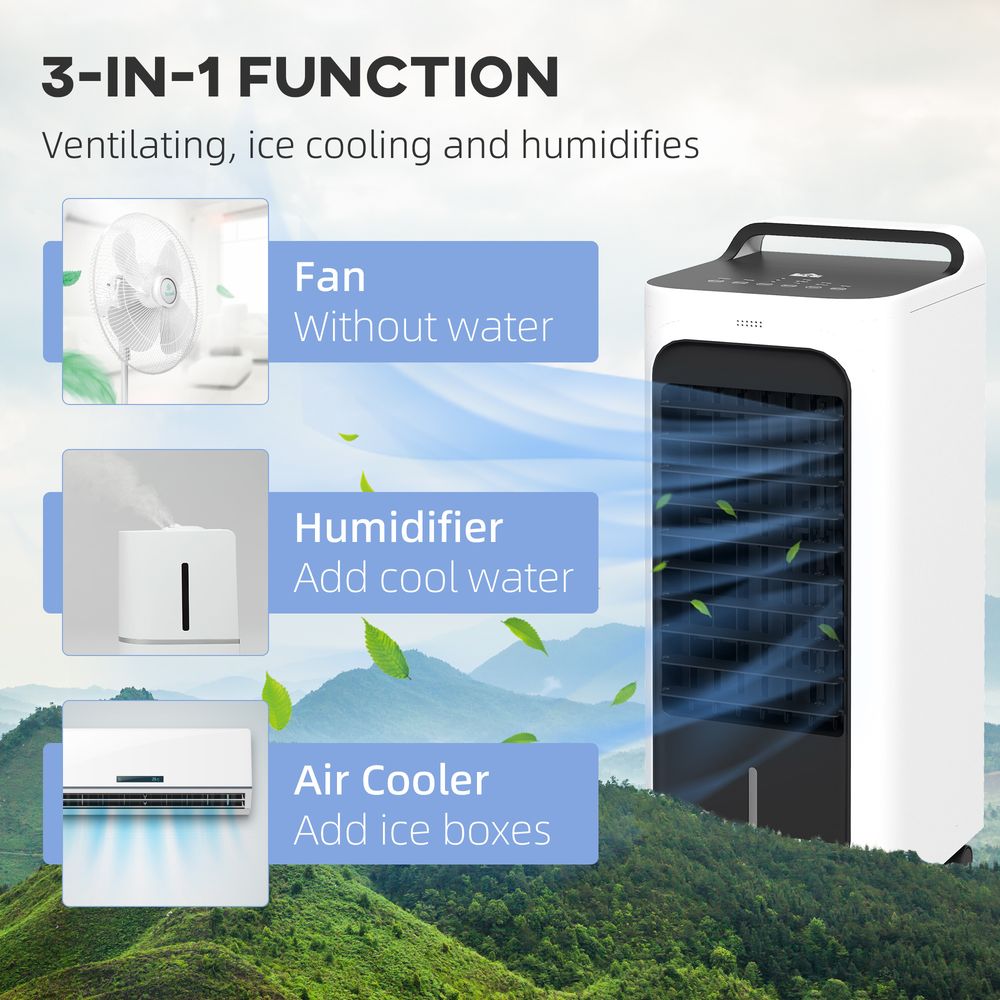 HOMCOM Mobile Air Cooler for Home Office, with Oscillation, Ice Packs - anydaydirect