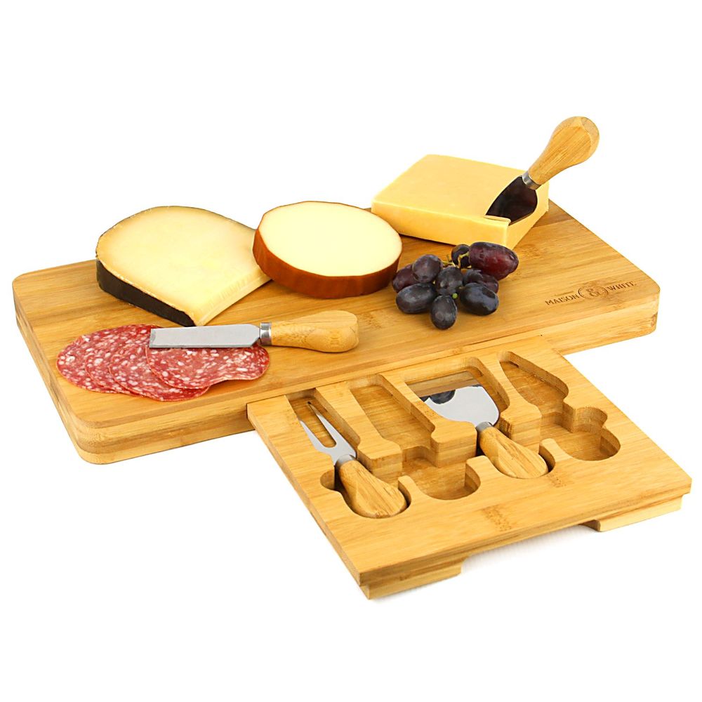 Bamboo Cheese Board Serving Platter With Knife Set | M&W - anydaydirect