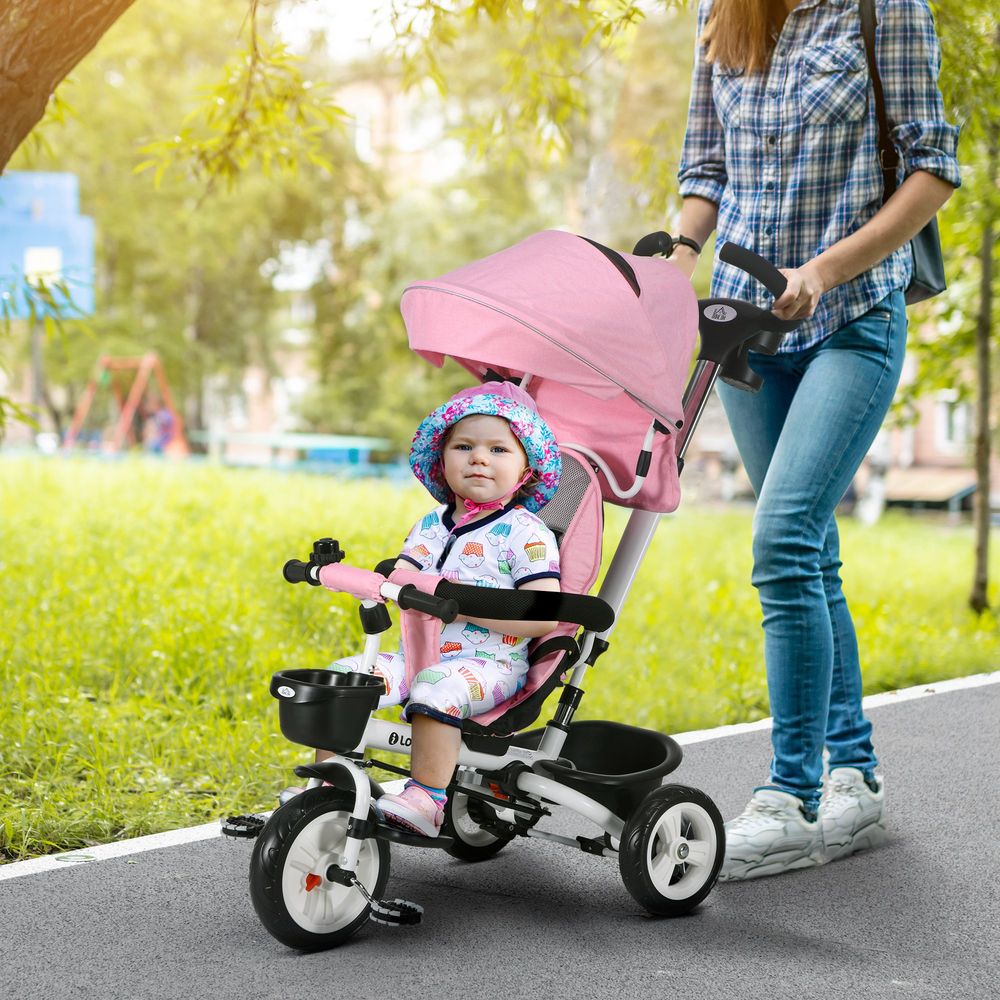 HOMCOM 6 in 1 Trike for Toddler 1-5 Years with Parent Handle, Pink - anydaydirect