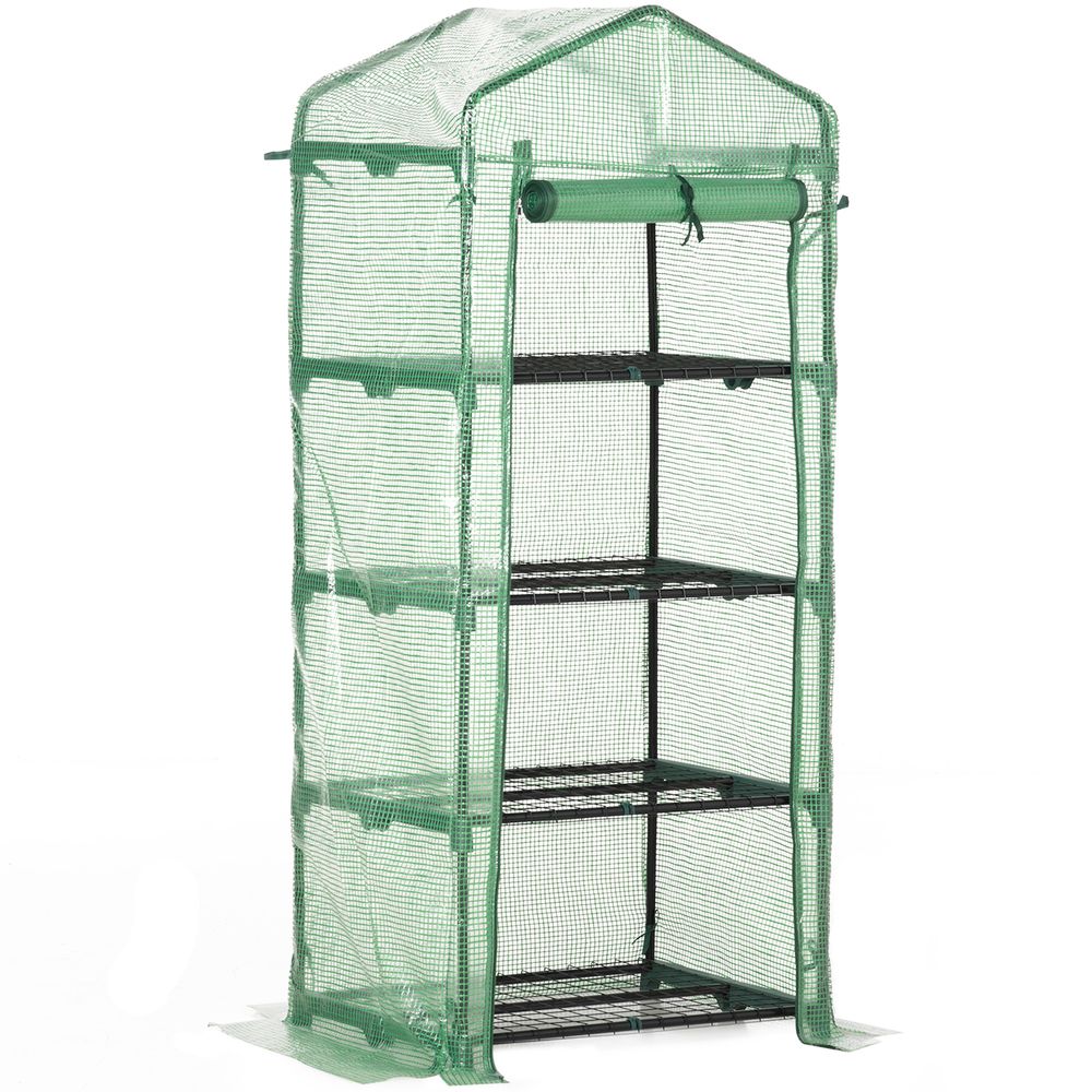 Mini Greenhouse 4-Tier Portable Plant House Shed w/ PE Cover, Green Outsunny - anydaydirect