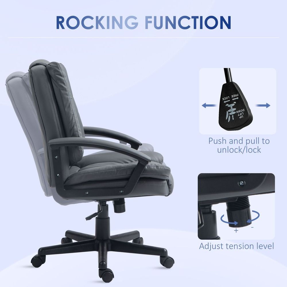 HOMCOM Faux Leather Home Office Chair Mid Back Desk Chair with Arms Dark Grey - anydaydirect