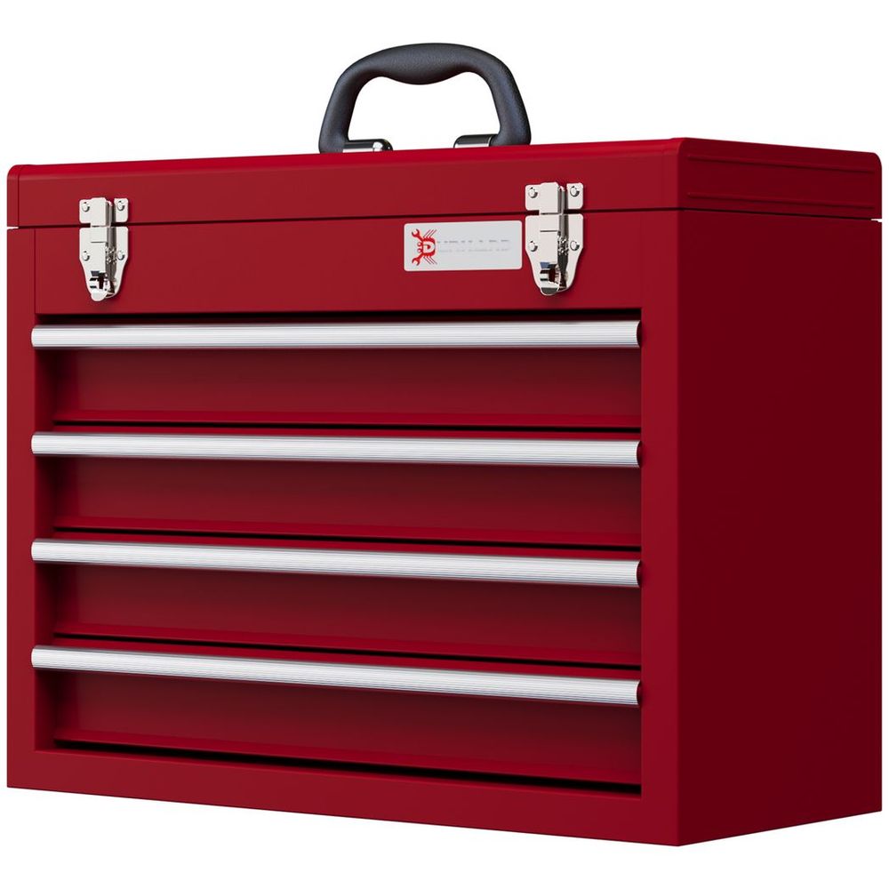 DURHAND Lockable 4 Drawer Tool Chest with Ball Bearing Slide Drawers Red - anydaydirect