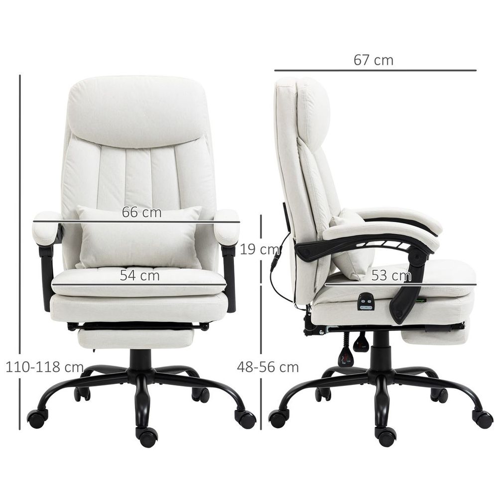 Vinsetto Microfibre Vibration Massage Office Chair with Heat, Pillow, White - anydaydirect