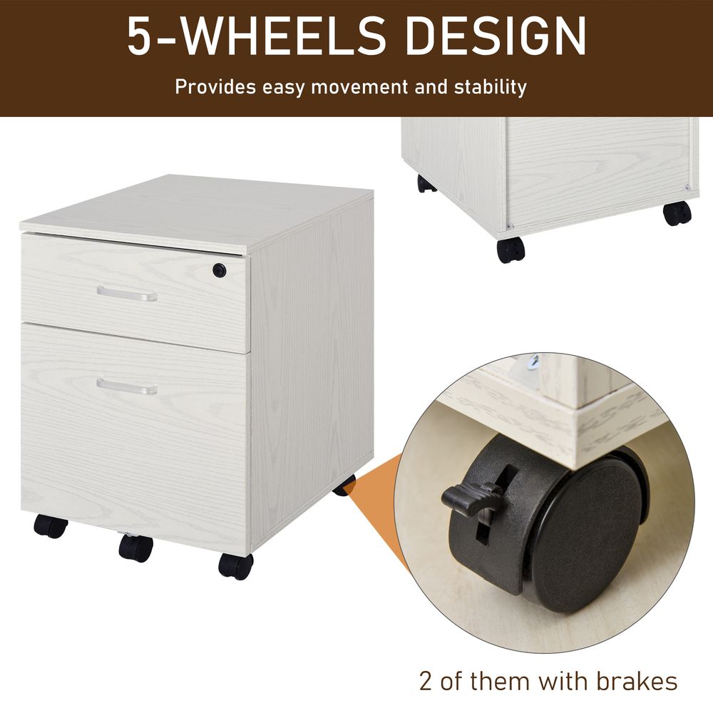 2-Drawer Locking Office Filing Cabinet 5 Wheels Rolling Storage White Vinsetto - anydaydirect