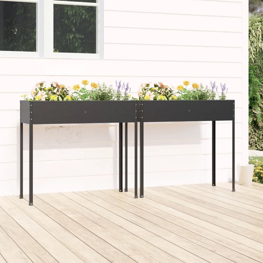 vidaXL Garden Planters 2 pcs Anthracite Galvanised Steel - anydaydirect