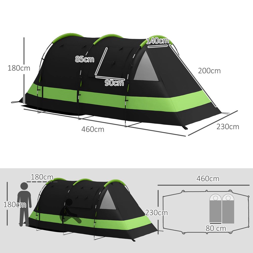 Outsunny Blackout Camping Tent with Bedroom & Living Room for 4-5 Person, Black - anydaydirect