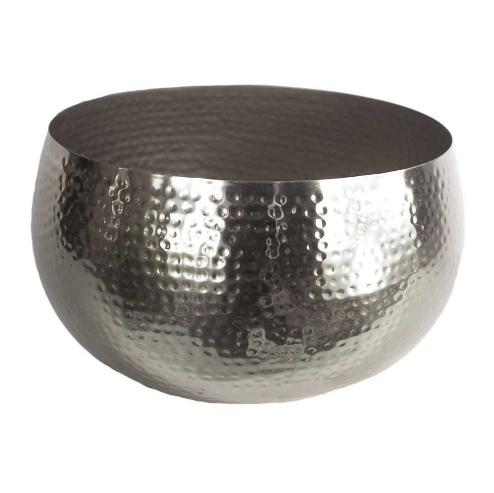 Leaf Large Metal Planter Bowl 32 x 20cm Hammered Silver Colour - Straight Edge - anydaydirect