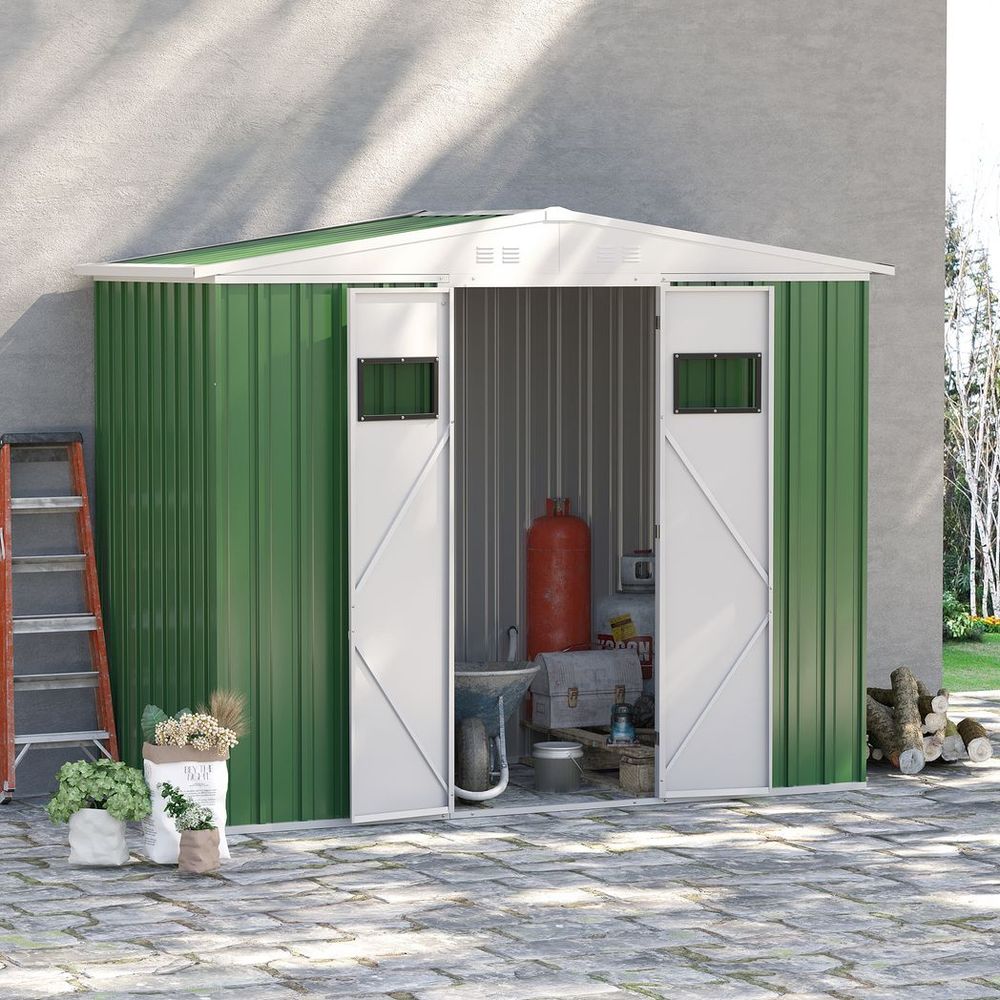 Green Outdoor Garden Storage Shed – Metal Tool Shed for Backyard - anydaydirect