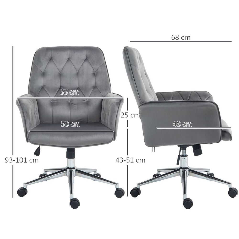 Vinsetto Swivel Computer Chair w/ Arm Modern Style Tufted Home Office Dark Grey - anydaydirect