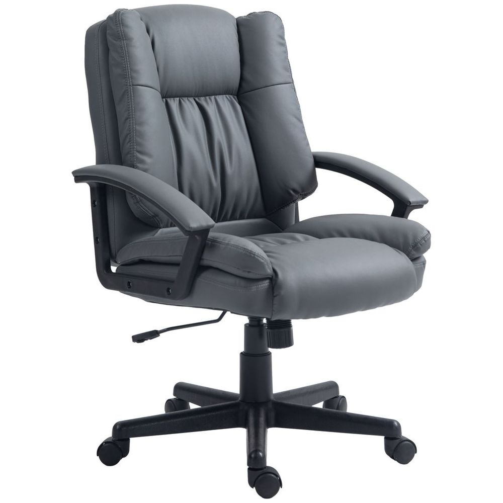 HOMCOM Faux Leather Home Office Chair Mid Back Desk Chair with Arms Dark Grey - anydaydirect