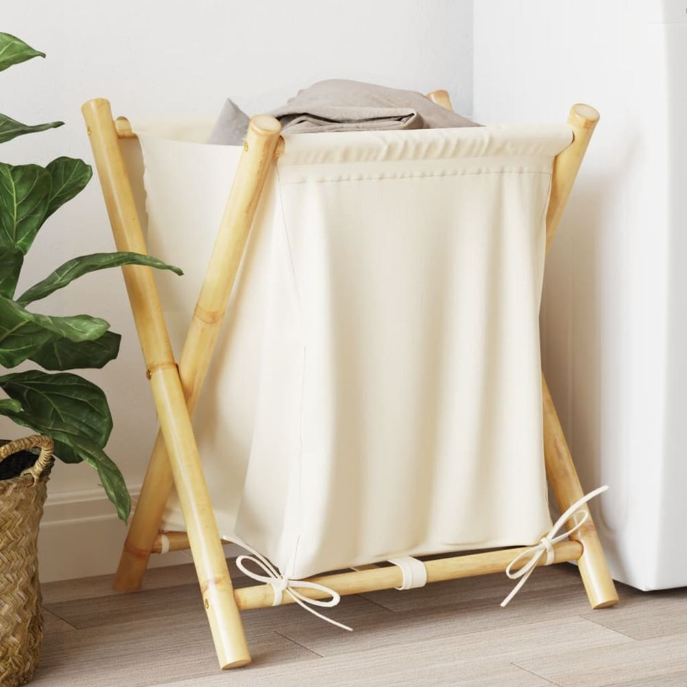 vidaXL Laundry Basket Cream White 45x55x63.5 cm Bamboo - anydaydirect